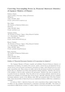 Correcting Non-sampling Errors in Financial Statement Statistics of Japanese Ministry of Finance Yoshizoe, Yasuto Aoyama Gakuin University, College of Economics Shibuya-ku Tokyo, Japan