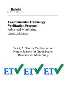 Test/QA Plan for Verification of Nitrate Sensors for Groundwater Remediation Monitoring