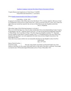 Southern Campaign American Revolution Pension Statements & Rosters Virginia Bounty-Land Application of John Chaves VAS1080 Transcribed and annotated by C. Leon Harris [From bounty-warrant records in the Library of Virgin