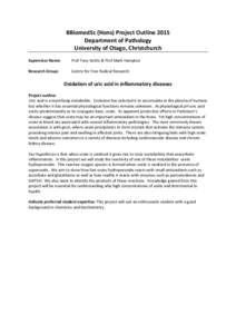 BBiomedSc (Hons) Project Outline 2015 Department of Pathology University of Otago, Christchurch Supervisor Name:  Prof Tony Kettle & Prof Mark Hampton