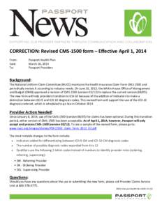 CORRECTION: Revised CMS-1500 form – Effective April 1, 2014