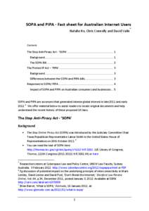   SOPA and PIPA ‐ Fact sheet for Australian Internet Users  * Natalie Ho, Chris Connolly and David Vaile    