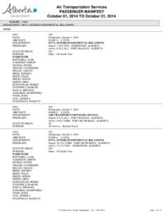 Air Transportation Service - October 2014 Flight Manifest