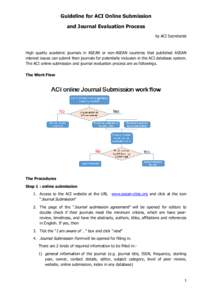 Guideline for ACI Online Submission and Journal Evaluation Process by ACI Secretariat High quality academic journals in ASEAN or non-ASEAN countries that published ASEAN interest issues can submit their journals for pote