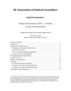 BC	
  Association	
  of	
  Clinical	
  Counsellors	
   	
   	
   Legal	
  Commentary	
  *	
    	
  