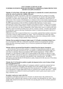 CITY CENTRE ACTION PLAN EiP FURTHER STATEMENT FROM SOUTHAMPTON COMMONS & PARKS PROTECTION SOCIETY (SCAPPS) ON ISSUE 5 Whether CCAP & Policy AP4 strike the right balance to maintain the economic attractiveness of the city