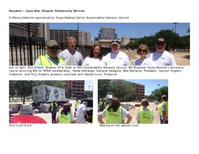 Houston – Lone Star Chapter Community Service E-Waste Collection sponsored by Texas Medical Center Sustainability Advisory Council Left to right: Rick Dillard, Chapter VP & Chair of TMC Sustainability Advisory Council;