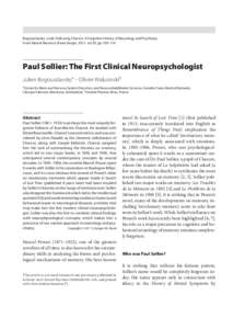 Bogousslavsky J (ed): Following Charcot: A Forgotten History of Neurology and Psychiatry. Front Neurol Neurosci. Basel, Karger, 2011, vol 29, pp 105–114 Paul Sollier: The First Clinical Neuropsychologist Julien Bogouss