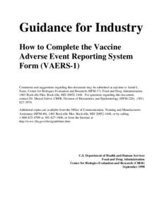Guidance for Industry: How to Complete the Vaccine Adverse Events Reporting System Form (VAERS-1)
