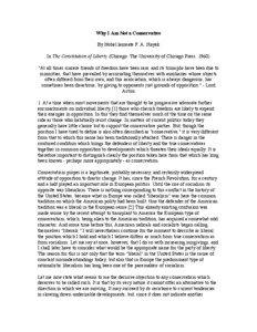 Why I Am Not a Conservative By Nobel laureate F. A. Hayek In The Constitution of Liberty (Chicago: The University of Chicago Press, 1960)