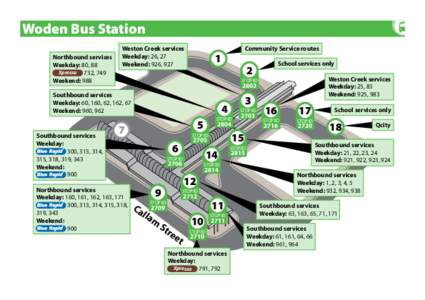 Woden Bus Station Northbound services Weekday: 80, 88 Xpresso 732, 749 Weekend: 988