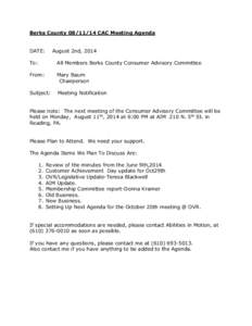 Berks CountyCAC Meeting Agenda DATE: August 2nd, 2014  To: