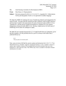 6JSC/MusicWG/7/LC response September 26, 2014 Page 1 of 1 To:  Joint Steering Committee for Development of RDA