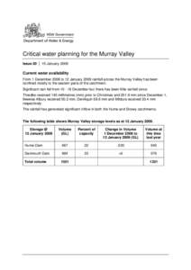 Critical water planning for the Murray Valley, Issue 20  |  15 January 2009