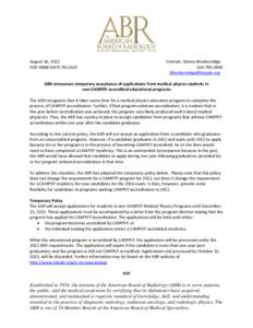 August 16, 2012 FOR IMMEDIATE RELEASE Contact: Donna Breckenridge[removed]removed]