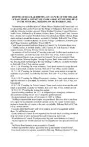 MINUTES OF REGULAR MEETING OF COUNCIL OF THE VILLAGE OF EAST SPARTA, COUNTY OF STARK AND STATE OF OHIO HELD IN THE MUNICIPAL BUILDING ON DECEMBER 17, 2012. The meeting was called to order at 7:00pm. Mayor Stephens led Co