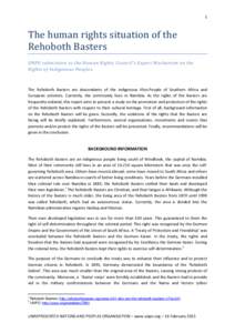 1  The	human	rights	situation	of	the Rehoboth	Basters		 UNPO submission to the Human Rights Council’s Expert Mechanism on the Rights of Indigenous Peoples