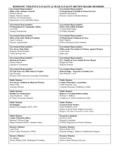 DOMESTIC VIOLENCE FATALITY & NEAR FATALITY REVIEW BOARD MEMBERS Government Representative Office of the Attorney General William Zaorski Deputy Attorney General Division of Criminal Justice