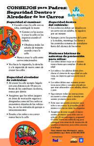 CONSEJOS para Padres: Seguridad Dentro y Alrededor de los Carros Seguridad al caminar: •	 Cuando cruce la calle con su niño, sosténgale la mano