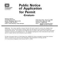 US Army Corps of Engineers Seattle District Public Notice of Application