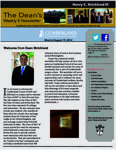 Henry C. Strickland III  The Dean’s Weekly E-Newsletter  A publication from Samford University’s Cumberland School of Law for law students, faculty and staff