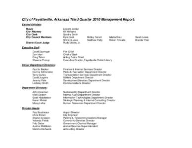 City of Fayetteville, Arkansas Third Quarter 2010 Management Report: Elected Officials: Mayor City Attorney City Clerk City Council Members