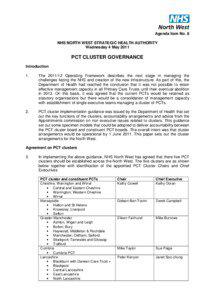 Agenda Item No. 8 NHS NORTH WEST STRATEGIC HEALTH AUTHORITY Wednesday 4 May 2011
