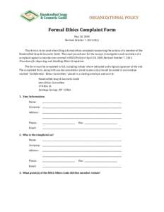 ORGANIZATIONAL POLICY  Formal Ethics Complaint Form May 18, 2005 Revised October 7, 2013 (R1)