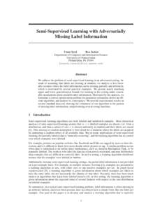 Machine learning / Manifold regularization / Semi-supervised learning / Supervised learning / Stability / Pattern recognition / Support vector machine / Linear classifier / Multiple instance learning / Loss function / Statistical learning theory / Generalization error