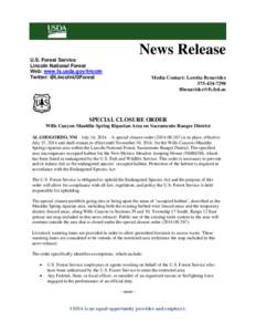 News Release U.S. Forest Service Lincoln National Forest Web: www.fs.usda.gov/lincoln Twitter: @LincolnUSForest