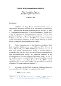 Office of the Telecommunications Authority Third Consultation Paper on Draft Competition Guidelines 5 February[removed]Introduction