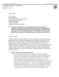 STATE OF CALIFORNIA -- THE RESOURCES AGENCY  ARNOLD SCHWARZENEGGER, G OV ER NO R CALIFORNIA COASTAL COMMISSION 45 FREMONT STREET, SUITE 2000