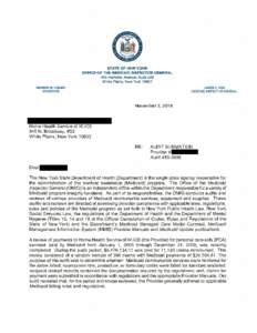 STATE OF NEW YORK OFFICE OF THE MEDICAID INSPECTOR GENERAL 445 Hamilton Avenue, Suite 506 Whlte Plains. New York[removed]ANDREW M. CUOMO GOVERNOR