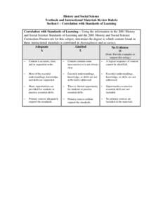 History and Social Science Textbook and Instructional Materials Review Rubric Section I – Correlation with Standards of Learning Correlation with Standards of Learning – Using the information in the 2001 History and 