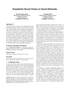Empathetic Social Choice on Social Networks Amirali Salehi-Abari Craig Boutilier  Department of Computer Science