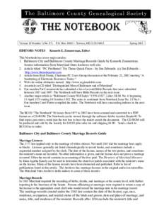 Volume 19 Number 1 (NoEDITORS NOTES P.O. Box 10085 – Towson, MD