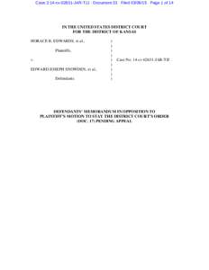 Case 2:14-cv[removed]JAR-TJJ Document 33 Filed[removed]Page 1 of 14  IN THE UNITED STATES DISTRICT COURT FOR THE DISTRICT OF KANSAS HORACE B. EDWARDS, et al., Plaintiffs,