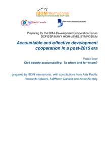 Preparing for the 2014 Development Cooperation Forum DCF GERMANY HIGH-LEVEL SYMPOSIUM Accountable and effective development cooperation in a post-2015 era Policy Brief