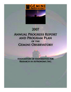 2007 Annual Progress Report and Program Plan of the  Gemini Observatory