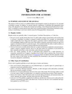 Radiocarbon INFORMATION FOR AUTHORS Current revision: May 25, 2011