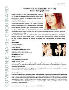 COMPAGNIE MARIE CHOUINARD  						PRESS RELEASE For immediate release