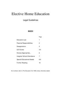 Elective Home Education Legal Guidelines INDEX  Page