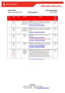 School 1084 Alesco Learning Centre Bus No.  Commencing Date