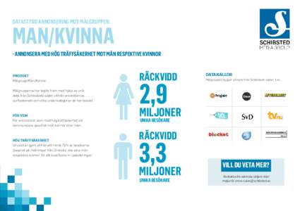 datastyrd annonsering mot målgruppen:  man/kvinna - annonsera med hög träffsäkerhet mot män respektive kvinnor  Produkt
