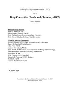 Scientific Program Overview (SPO) for a Deep Convective Clouds and Chemistry (DC3) Field Campaign