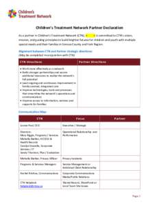 Children’s Treatment Network Partner Declaration As a partner in Children’s Treatment Network (CTN), < > is committed to CTN’s vision, mission, and guiding principles to build brighter futures for children and yout