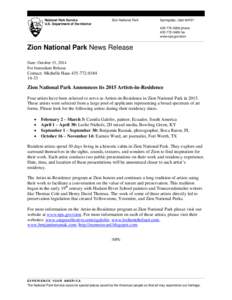 National Park Service U.S. Department of the Interior Zion National Park  Springdale, Utah 84767