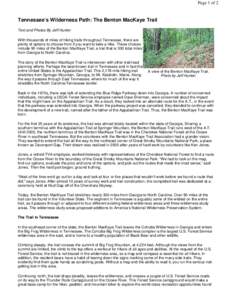 Page 1 of 2  Tennessee’s Wilderness Path: The Benton MacKaye Trail Text and Photos By Jeff Hunter With thousands of miles of hiking trails throughout Tennessee, there are plenty of options to choose from if you want to