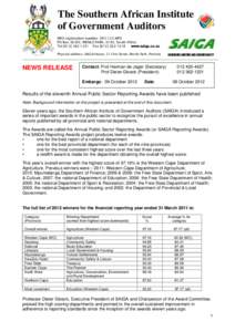 News Release SAIGA Reporting Awards Sep 2012