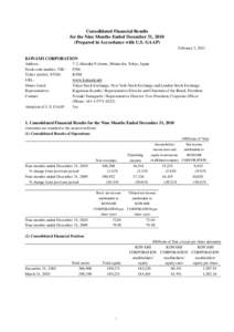 Consolidated Financial Results for the Nine Months Ended December 31, 2010 (Prepared in Accordance with U.S. GAAP) February 3, 2011  KONAMI CORPORATION